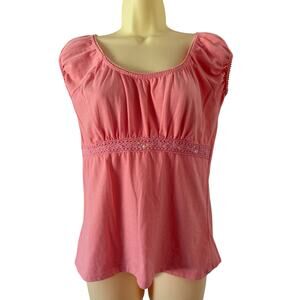 Allyson Whitmore Y2K Pink Milkmaid Babydoll Knit Top Size Medium Lace Sequin